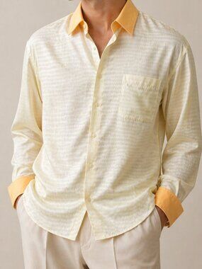 Daniel Ellissa Mens 18.5 34/35 Cream Dress Shirt Peach Contrast Collar Cuffs